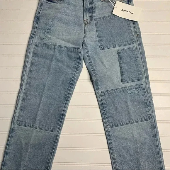 Frame Le Nouveau Patched Straight Leg Jeans